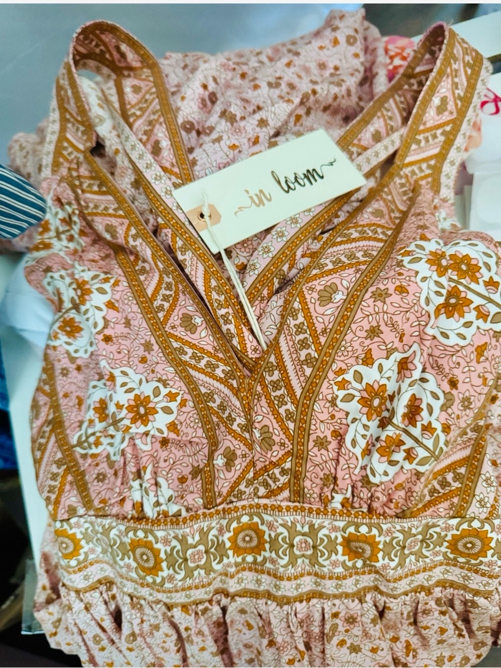 In Loom Border Print Sleeveless Maxi Dress Pink Floral Boho Size M NWT - Picture 2 of 9